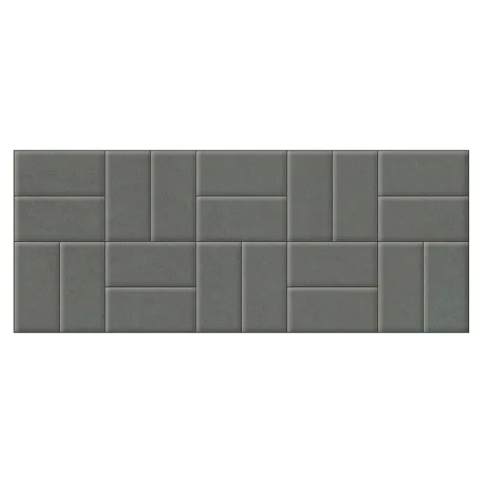 Fllow Set de paneles de pared acolchados Set Velvet A3 - 300 x 120 cm, Gris - Un panel rectangular hecho de piedras grises de diferentes tamaños dispuestas en un patrón geométrico.