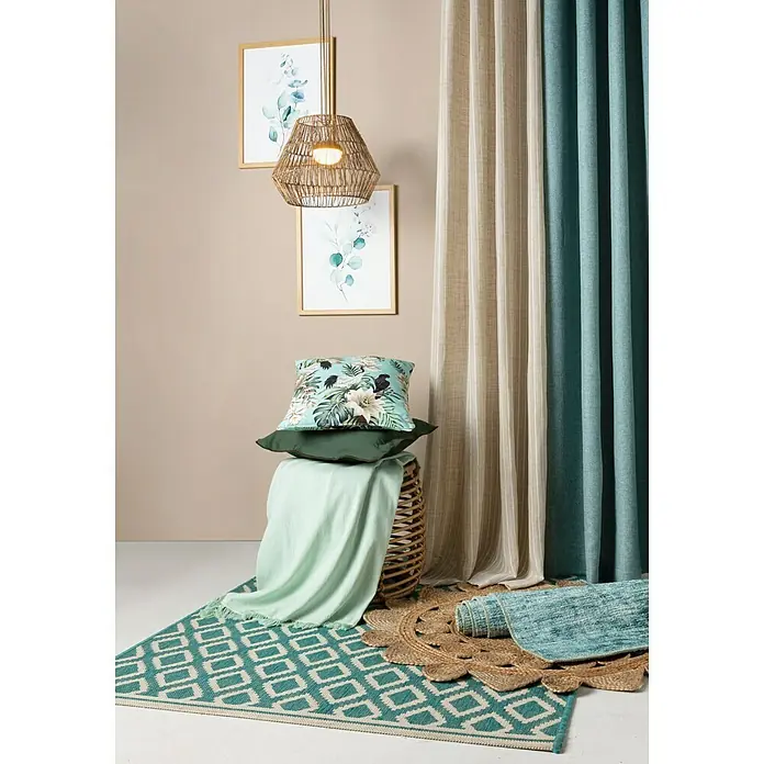 Alfombra exterior Sun Diamond - Mint, 170 x 120 cm, 100% polipropileno (Flor) - Decoración de sala de estar con alfombra, cojines, manta y cortinas a juego para un ambiente acogedor.