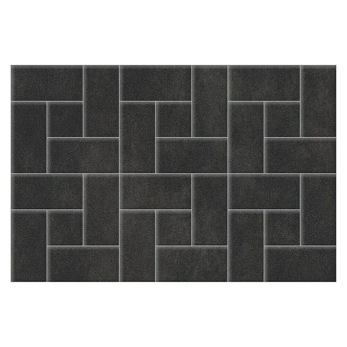 Fllow Set de paneles de pared acolchados Preston - 270 x 180 cm, Pizarra - Un patrón de adoquines rectangulares grises dispuestos en un diseño repetitivo y escalonado, perfecto para espacios exteriores.