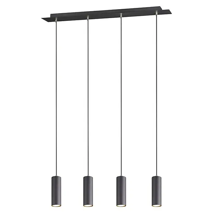 Trio Lighting Marley Lámpara colgante - 140 W, L x An x Al: 9 x 75 x 150 cm, Negro, GU10, 4 ud. - Lámpara colgante moderna con cuatro luces cilíndricas suspendidas de una estructura rectangular. Su diseño minimalista proporciona una iluminación elegante.