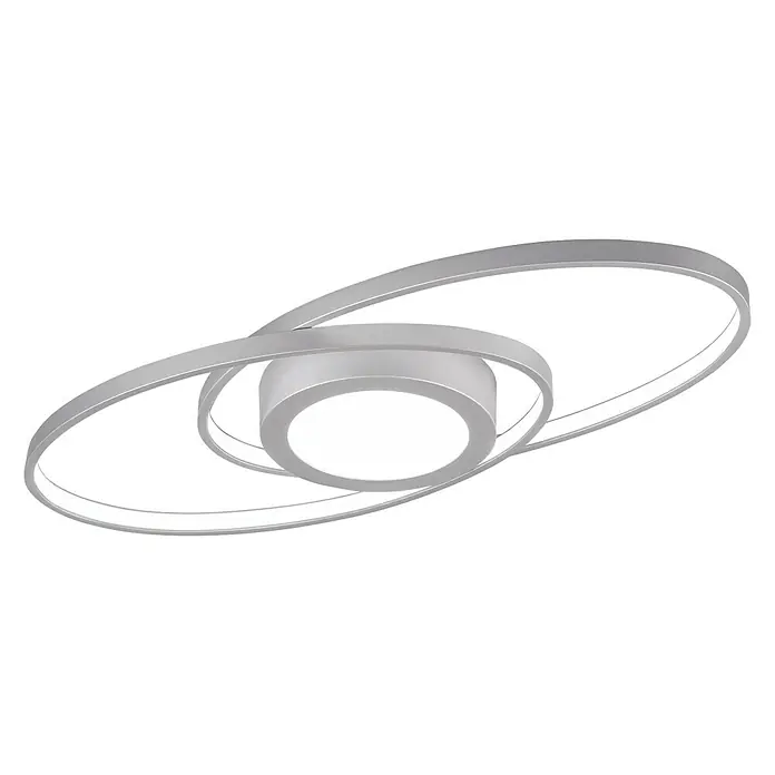 Trio Lighting Plafón LED Galaxy - 27 W, L x An x Al: 23 x 57 x 4 cm, Titanio, Blanco cálido - Lámpara de techo moderna con dos anillos entrelazados y un elemento de luz redondo en el centro. Diseño elegante para cualquier habitación.