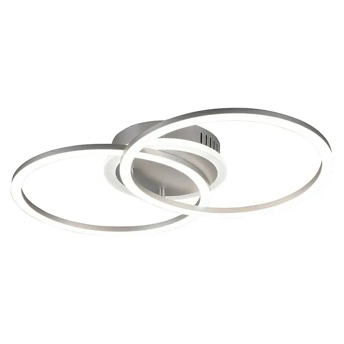 Trio Leuchten LED-Deckenleuchte Venida - 25 W, L x B x H: 50 x 30 x 7 cm, Titan, Warmweiß - Moderne Deckenleuchte mit drei ineinander verschlungenen Ringen und silberner Basis, die ein helles, indirektes Licht erzeugt.