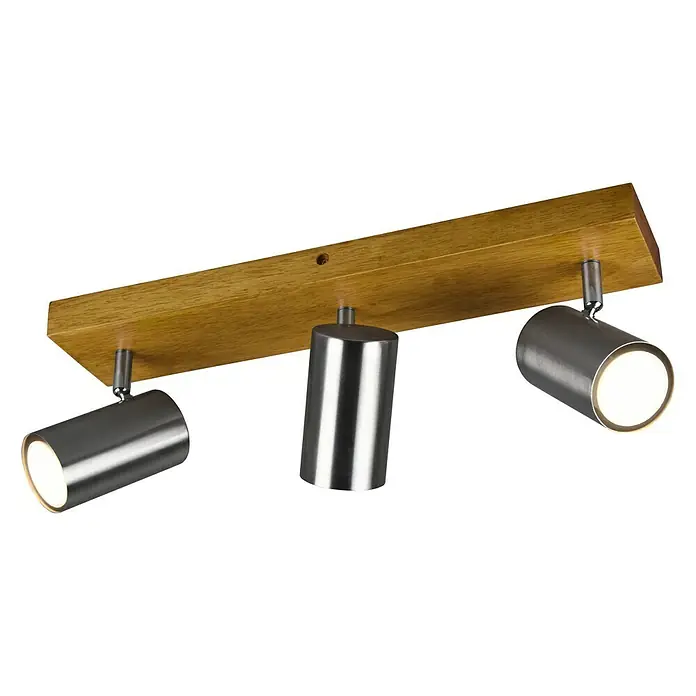 Trio Leuchten Marley Deckenstrahler - 45 W, L x B x H: 9 x 44 x 16 cm, Holz, Nickel, GU10 - Attraktive Deckenleuchte mit drei Strahlern aus Holz und Metall in modernem Design. Ideal für stilvolle Innenräume.