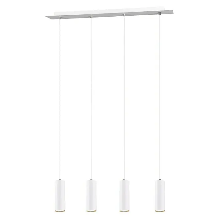 Trio Lighting Marley Lámpara colgante - 140 W, L x An x Al: 9 x 75 x 150 cm, Blanco, GU10, 4 ud. - Juego de luces colgantes contemporáneas de 4 luces con pantallas cilíndricas para una iluminación elegante.