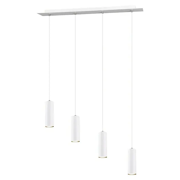 Trio Lighting Marley Lámpara colgante - 140 W, L x An x Al: 9 x 75 x 150 cm, Blanco, GU10, 4 ud. - La lámpara colgante blanca moderna de cuatro luces ofrece un ambiente elegante con sus pantallas cilíndricas y las varillas de suspensión.