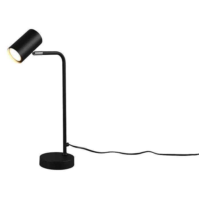Trio Lighting Marley Lámpara de sobremesa redonda - 5 W, Ø x Al: 120 mm x 45 cm, Negro, GU10 - Elegante lámpara de escritorio negra con foco ajustable. Ideal para iluminación enfocada en la oficina o mesita de noche.