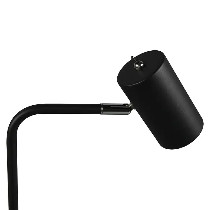 Trio Lighting Marley Lámpara de sobremesa redonda - 5 W, Ø x Al: 120 mm x 45 cm, Negro, GU10 - Primer plano de una lámpara de escritorio negra y elegante con brazo ajustable, perfecta para espacios de trabajo modernos.