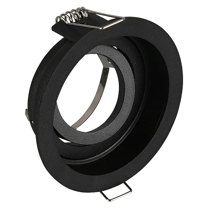 Trio Lighting Foco empotrable Kenai - 15 W, Ø x Al: 9 x 10 cm, Negro - Primer plano de una lámpara de techo redonda negra con resortes plateados para montaje, aislada sobre un fondo negro.