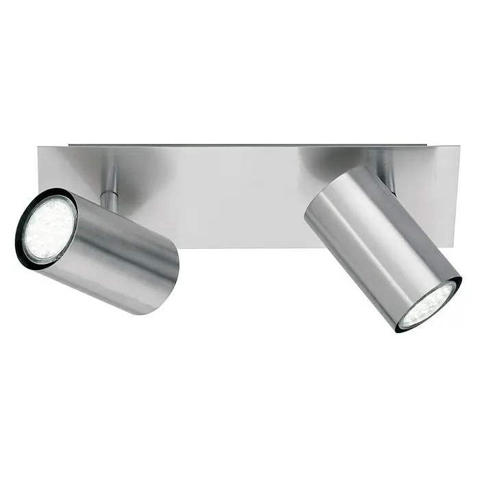 Trio Lighting Marley Regleta - 35 W, L x An x Al: 9 x 30 x 15 cm, Níquel mate, GU10, 2 ud. - Lámpara de techo moderna de doble foco en acero inoxidable cepillado con focos LED ajustables para iluminación dirigida.