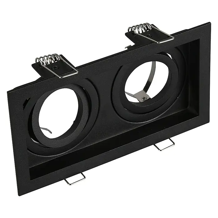 Trio Lighting Foco empotrable Kenai - 15 W, Negro, 2 ud. - Primer plano de un foco doble negro rectangular para montaje en techo con mecanismo de resorte.