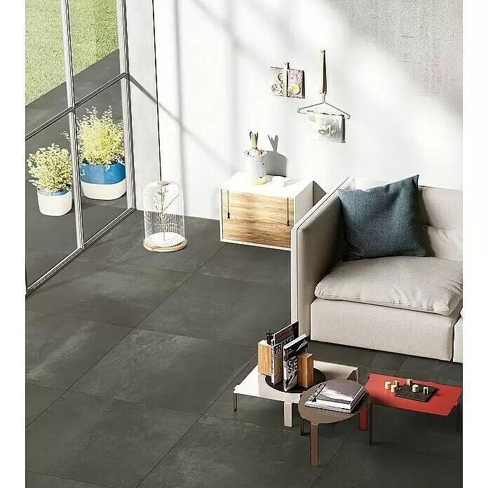 Feinsteinzeugfliese Metallo Ferro - 80 x 80 cm, Schwarz, Matt - Stimmungsaufnahme