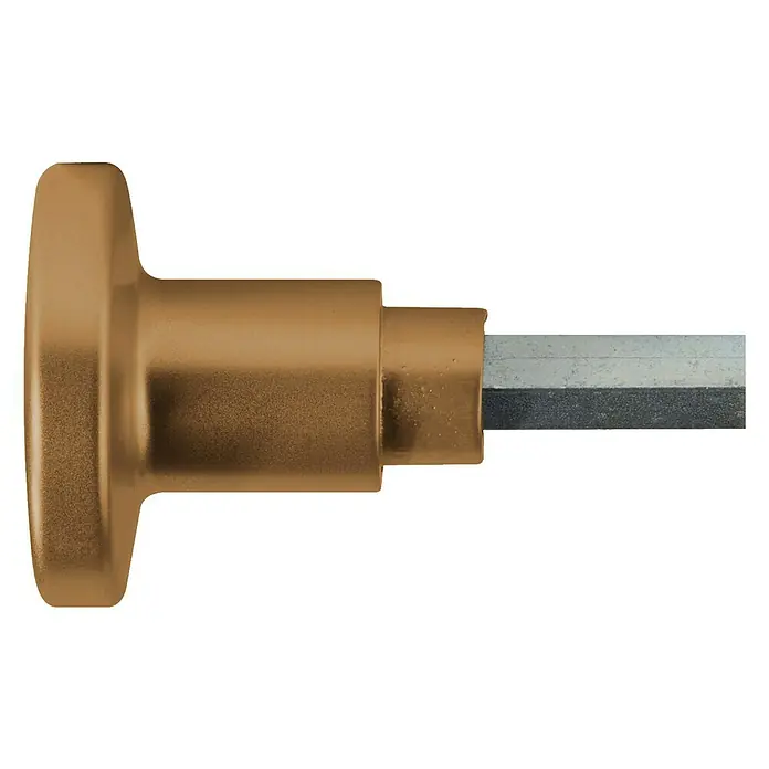 Portaferm Knopfdrücker - Vierkantstift: 8 mm, Bronze - Nahaufnahme eines goldenen Drehknopfes mit einem Vierkantstift. Ideal für Möbel und Schränke.