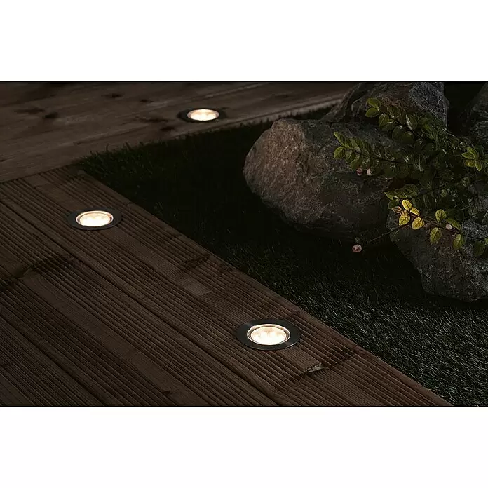 Paulmann Plug & Shine Bodeneinbauleuchten-Basis-Set LED-Bodeneinbauleuchte Floor Eco - 7 x 3 cm, Warmweiß, Silber - Stimmungsaufnahme