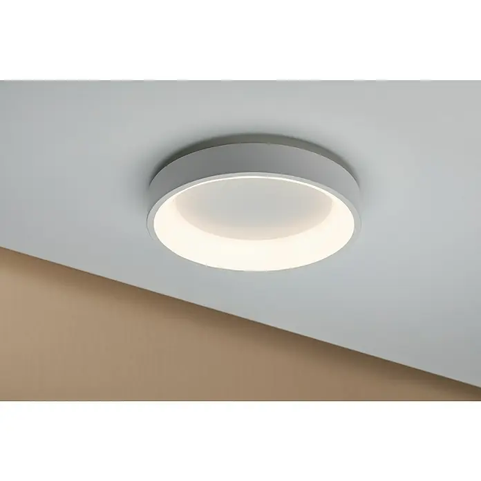 Paulmann LED-Deckenleuchte rund Ardora - Durchmesser: 45 cm - Nahaufnahme einer runden Deckenleuchte mit sanftem, warmem Licht, die ein modernes und minimalistisches Design aufweist.