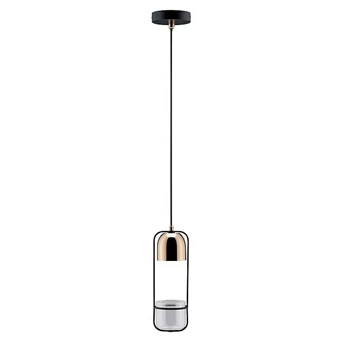 Paulmann Fanja Lámpara colgante Neordic - 20 W, Negro/Cobre, GU10 - Lámpara colgante moderna con marco de metal negro, pantalla de oro rosa y difusor de cristal transparente.