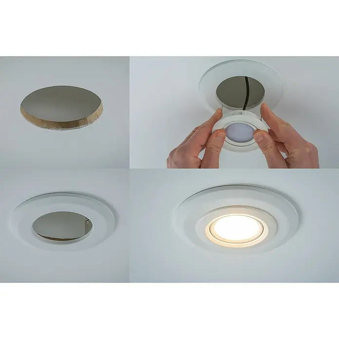 Paulmann Einbauadapter - Metall, Weiß, Durchmesser: 13 cm - Einbau einer LED-Deckenleuchte in vier Schritten. Eine neue Leuchte wird installiert und in Betrieb genommen, um für helles Licht zu sorgen.