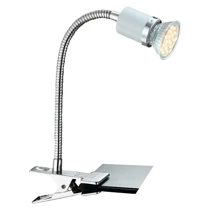 Globo LED-Klemmleuchte Fina - B x H: 20 mm x 37 cm, 3 W, Chrom - Clip-Leuchte mit flexiblem Arm und LED-Lampe. Ideal als Arbeitsleuchte oder Leselampe, flexibel einsetzbar durch Clip-Befestigung.