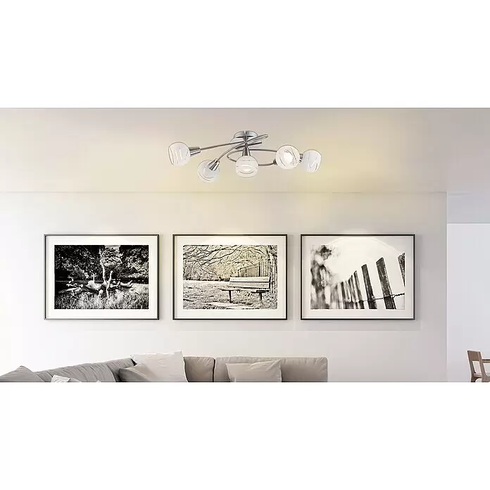 Globo Elliott Deckenstrahler - 20 W, L x B x H: 62,5 x 37 x 21 cm, Nickel matt, Klar/satiniert, E14, 5 Stk. - Stimmungsaufnahme