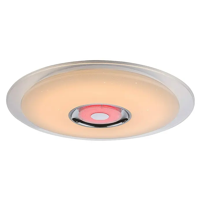 Globo LED-Deckenleuchte rund Tune - 36 W, Ø x H: 600 mm x 6,1 cm, Weiß, Opal, RGB - Deckenleuchte mit modernem Design, zentralem Farbdetail und gleichmäßiger Ausleuchtung, ideal für stilvolle Innenräume.