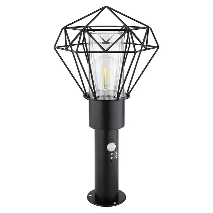 Globo Horace Außenleuchte - Netzbetrieben, 15 W, Farbe Gehäuse: Schwarz, 22,5 x 25,5 x 50 cm, Ohne Leuchtmittel - Diese dekorative Gartenleuchte in Diamantenform sorgt für eine stimmungsvolle Beleuchtung im Außenbereich. Sie ist schwarz und hat einen Bewegungsmelder.