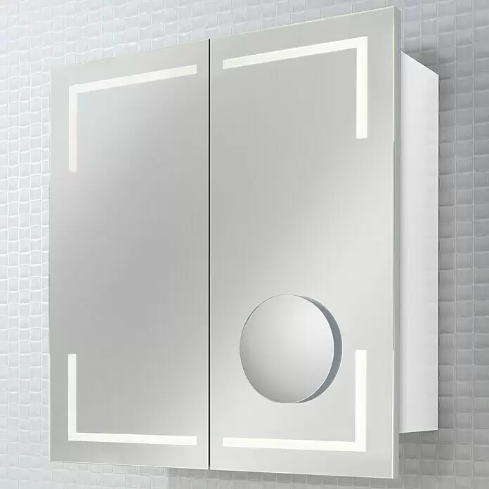 Camargue Stella LED-SpiegelschrankB x H: 80 x 73,7 cm, Holz, Weiß, Mit Beleuchtung, Kantenausführung Tür: Eckig