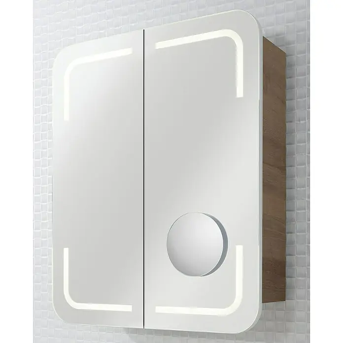 Camargue Stella LED-Spiegelschrank - B x H: 70 x 73,7 cm, Holz, Berg Eiche, Mit Beleuchtung, Kantenausführung Tür: Abgerundet - Moderner Spiegelschrank mit LED-Beleuchtung und integriertem Kosmetikspiegel für das Badezimmer.