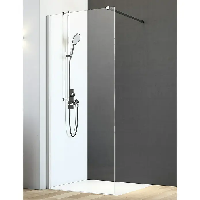 Camargue Vario Duschwand S7 - B x H: 90 x 191,5 cm, Beschichtet, Silber - Moderne Walk-In Dusche mit Glaswand und Armaturen in Chrom für ein stilvolles Badezimmerdesign.