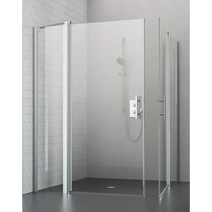 Camargue Vario Eckdusche S3+S15+S3+S15 - 130 x 130 x 195 cm, Beschichtet, Silber, Glasstärke: 6 mm - Moderne Duschkabine mit klarem Glas und Chromrahmen. Elegantes Design für ein stilvolles Badezimmer.