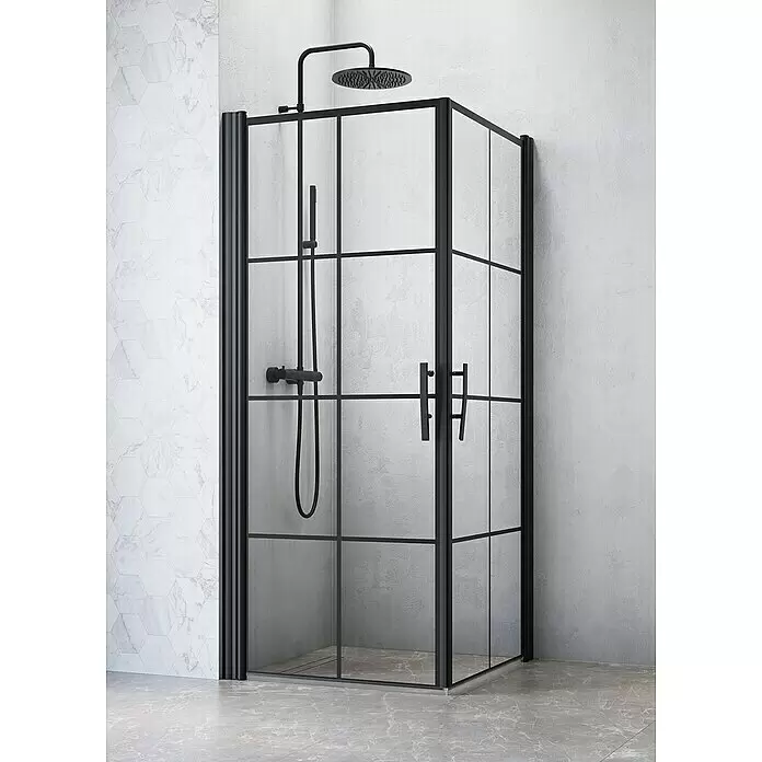 Camargue Göteborg Eckdusche G2+G2 - 80 x 80 x 202,2 cm, Beschichtet, Schwarz, Glasstärke: 6 mm, DIN Anschlag: Links/Rechts - Stimmungsaufnahme
