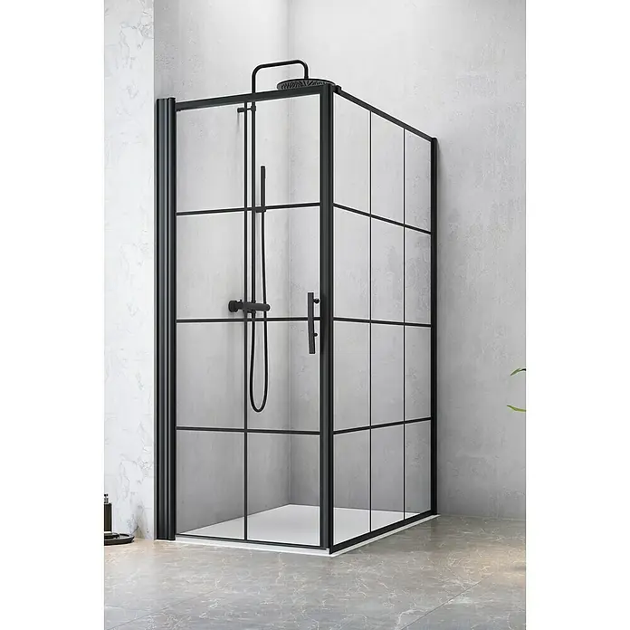 Camargue Göteborg Eckdusche G4+G13 - 120 x 100 x 202,2 cm, Beschichtet, Schwarz, Glasstärke: 6 mm, DIN Anschlag: Links/Rechts - Elegante Duschkabine mit schwarzem Rahmen und klarem Glas. Das moderne Design passt perfekt in jedes Badezimmer.