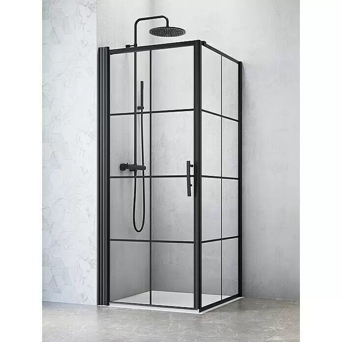 Camargue Göteborg Eckdusche G4+G7 - 90 x 100 x 202,2 cm, Beschichtet, Schwarz, Glasstärke: 6 mm - Stimmungsaufnahme