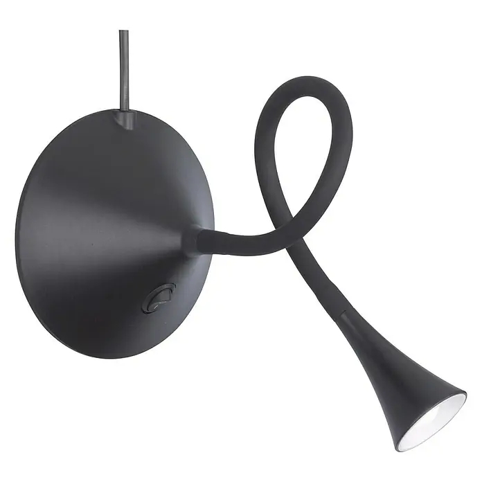 Reality Leuchten Lámpara de sobremesa LED Viper - 3 W, Negro, Negro, Blanco cálido - Lámpara de pared LED gris con brazo flexible para iluminación dirigida.