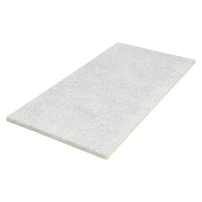 FibroTech Akustikplatte Xtra Fein - Fein Weiß, 1.200 x 600 x 25 mm, 0,72 m² - Eine rechteckige, weiße Akustikplatte, ideal für Schallabsorption und zur Verbesserung der Raumakustik in verschiedenen Umgebungen.