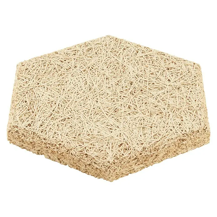 FibroTech Akustikplatte Hexagon - Beige, 250 x 289 x 25 mm, 18 Stk., 0,972 m² - Holzspanplatte: Eine natürliche, quadratische Holzspanplatte mit einer lockeren, organischen Textur für Akustik und Design.