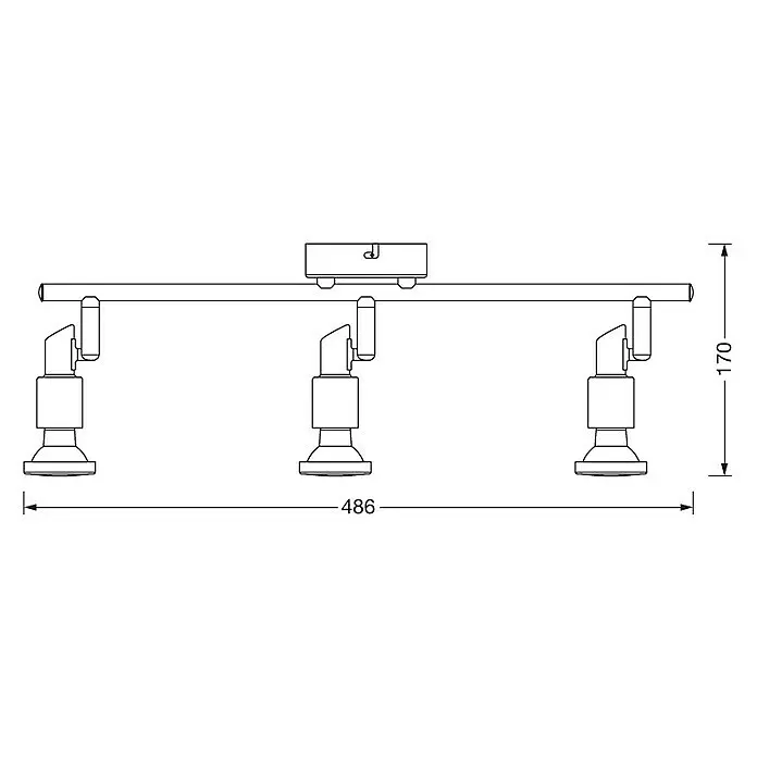 Osram LED-Deckenstrahler - 7,8 W, L x B x H: 465 x 80 x 146 mm, Nickel matt, Warmweiß, 3 Stk. - Skizze