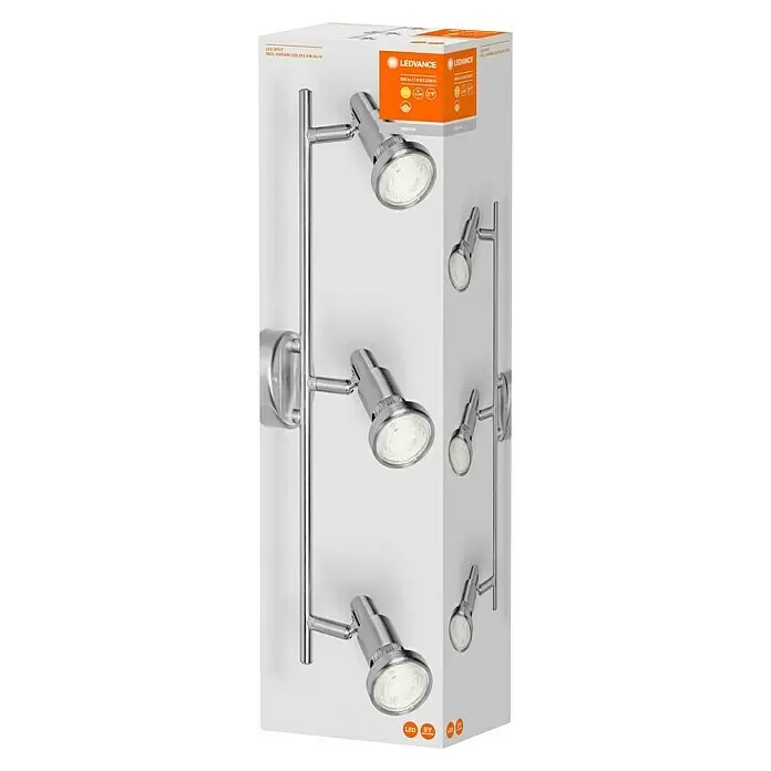 Osram LED-Deckenstrahler - 7,8 W, L x B x H: 465 x 80 x 146 mm, Nickel matt, Warmweiß, 3 Stk. - Diagonale Ansicht