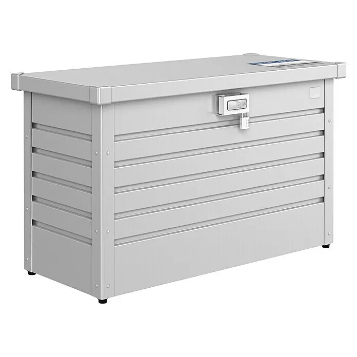 Biohort Paketbox - L x B x H: 101 x 46 x 61 cm, Silber Metalic - Silberne Metall-Aufbewahrungsbox mit gerippten Seiten und Vorhängeschloss für sichere Lagerung.