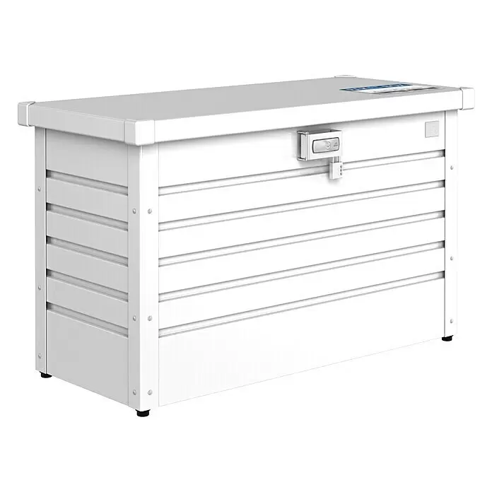 Biohort Paketbox - L x B x H: 101 x 46 x 61 cm, Weiß - Weißer Metall-Aufbewahrungsbehälter mit Lamellenstruktur und Schloss.