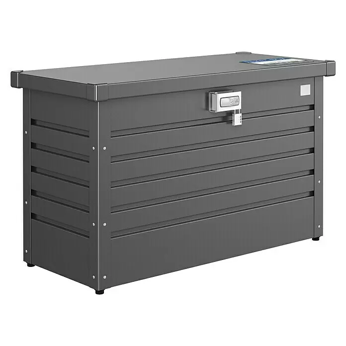 Biohort Paketbox - L x B x H: 101 x 46 x 61 cm, Dunkelgrau Metallic - Dunkelgraue Metall-Aufbewahrungsbox mit horizontalen Rillen und Vorhängeschloss für sichere Lagerung im Freien.