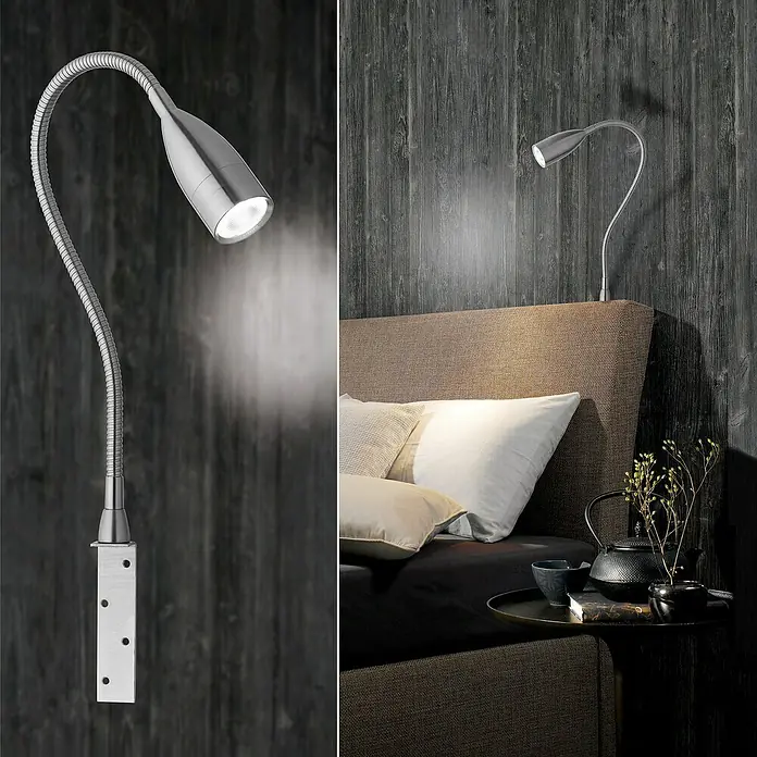 Fischer & Honsel LED-Wandleuchte Sten - 5 W, L x B x H: 45 x 3 x 48 cm, Nickel matt, Warmweiß - Moderne LED-Wandleuchte mit flexiblem Arm, ideal als Leselampe neben dem Bett, mit stilvollem Design für angenehmes Licht.