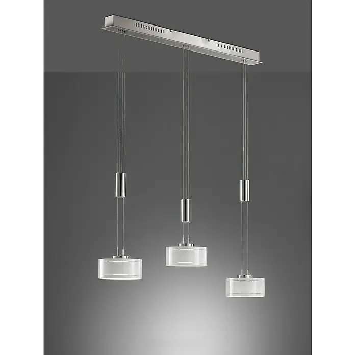 Fischer & Honsel LED-Pendelleuchte Lavin - 9 W, Nickel, 3 Stk. - Elegante Pendelleuchte mit drei Lampen in Chrom und Weiß, modernes Design für stilvolle Beleuchtung im Raum.