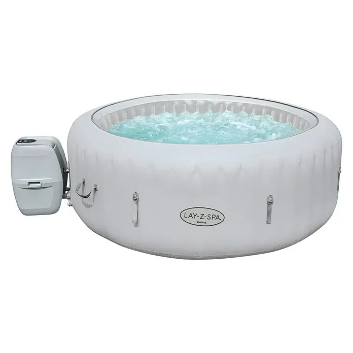 Bestway Lay-Z-Spa Hidromasaje móvil AirJet Paris - Ø x Al: 196 x 66 cm, Blanco, 806 l - Aquí hay un jacuzzi inflable Lay-Z-Spa París con masaje de burbujas para relajación y bienestar en su propio jardín.