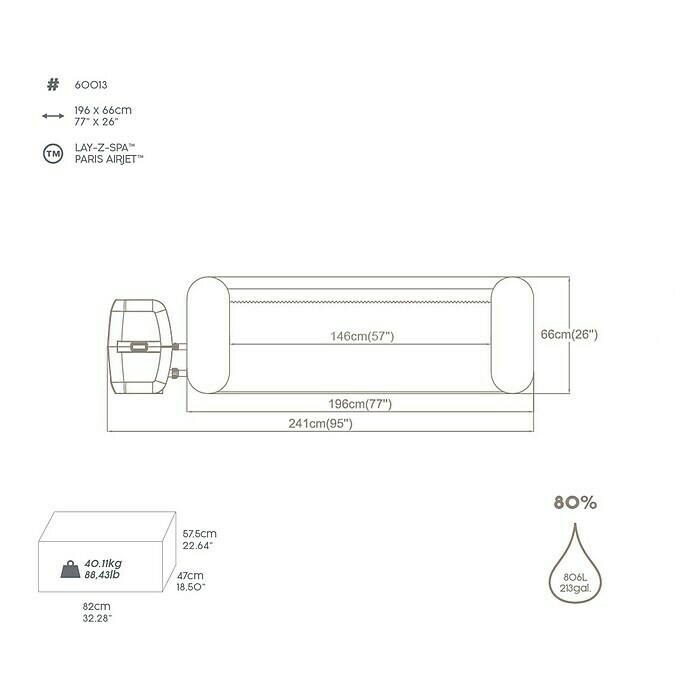 Bestway Lay-Z-Spa Außen-Whirlpool ParisØ x H: 196 x 66 cm, 806 l, Geeignet für: 4 - 6 Personen Sketch