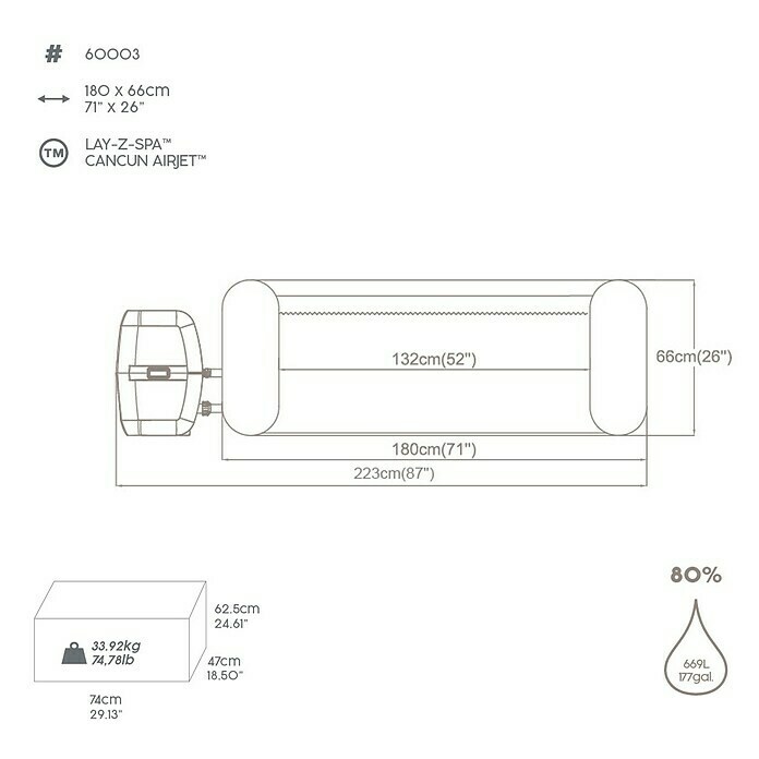 Bestway Lay-Z-Spa Außen-Whirlpool CancunØ x H: 180 x 66 cm, 669 l, Geeignet für: 2 - 4 Personen Sketch