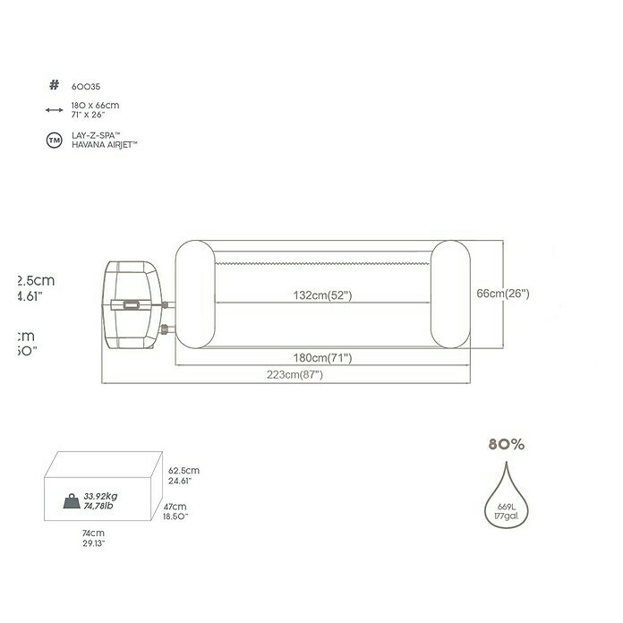 Bestway Lay-Z-Spa Mobil-Whirlpool Havana (Ø x H: 180 x 71 cm, Grau, 669 l) | BAUHAUS