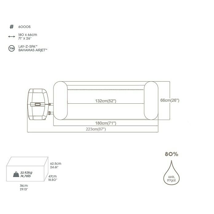 Bestway Lay-Z-Spa Außen-Whirlpool BahamasØ x H: 180 x 66 cm, 669 l, Geeignet für: 2 - 4 Personen Sketch