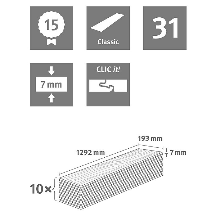 Egger Home Laminat Dimas Wood bunt1.292 x 193 x 7 mm, Mehrstab Sketch