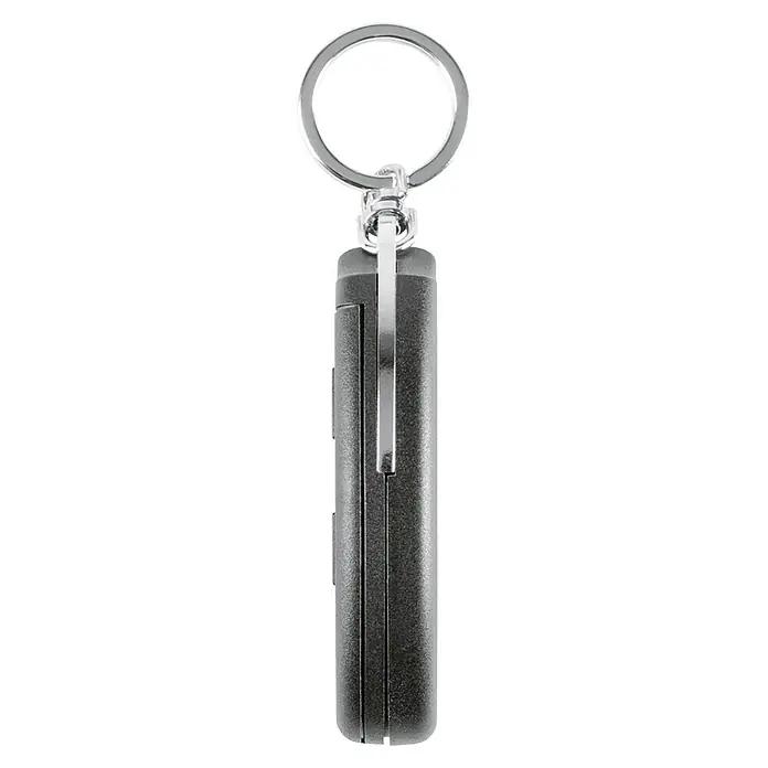 Homematic IP Funkfernbedienung HmIP-KRCK - Passend für: Homematic IP Türschlossantrieb, Schwarz, 75 x 38 x 14 mm - Ein schlüsselanhängerähnlicher Gegenstand mit einem metallischen Gehäuse und einem glänzenden Schlüsselring, der oben befestigt ist.