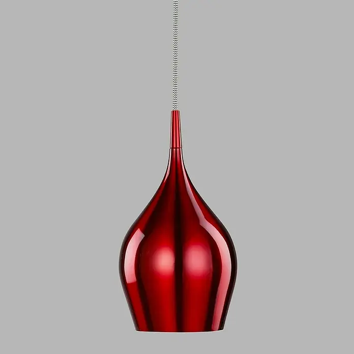 Searchlight Pendelleuchte Vibrant - 40 W, L x B x H: 12 x 12 x 142 cm, Rot, E14, 120 mm - Elegante rote Hängelampe mit glänzender Oberfläche und schlankem Design. Perfekt für moderne Innenräume.