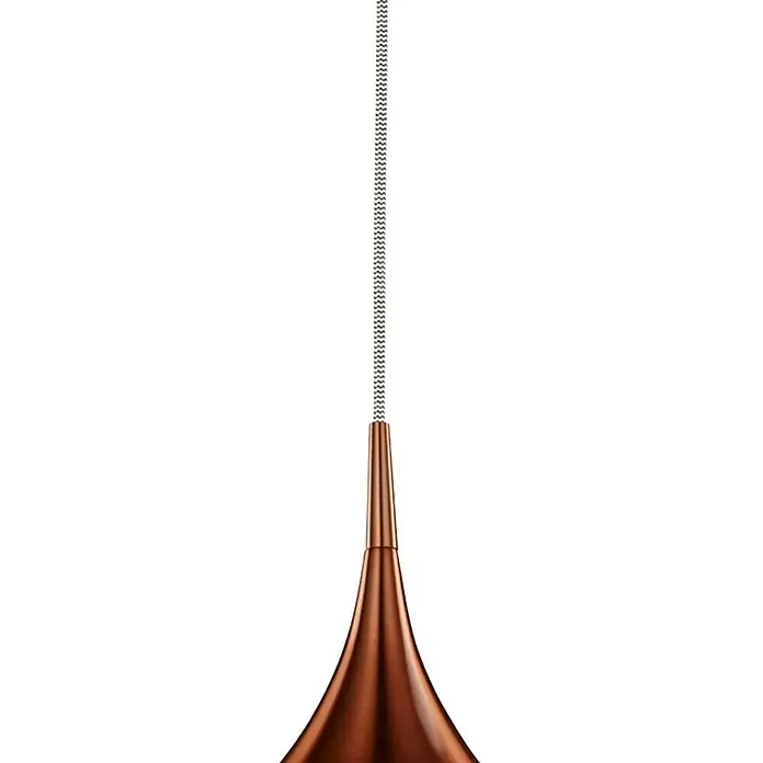 Searchlight Pendelleuchte Vibrant - 60 W, L x B x H: 26 x 26 x 160 cm, Kupfer, E27, 260 mm - Nahaufnahme einer modernen Kupferpendelleuchte mit schlankem Design und dekorativem Kabel. Stilvolle Beleuchtung für jeden Raum.